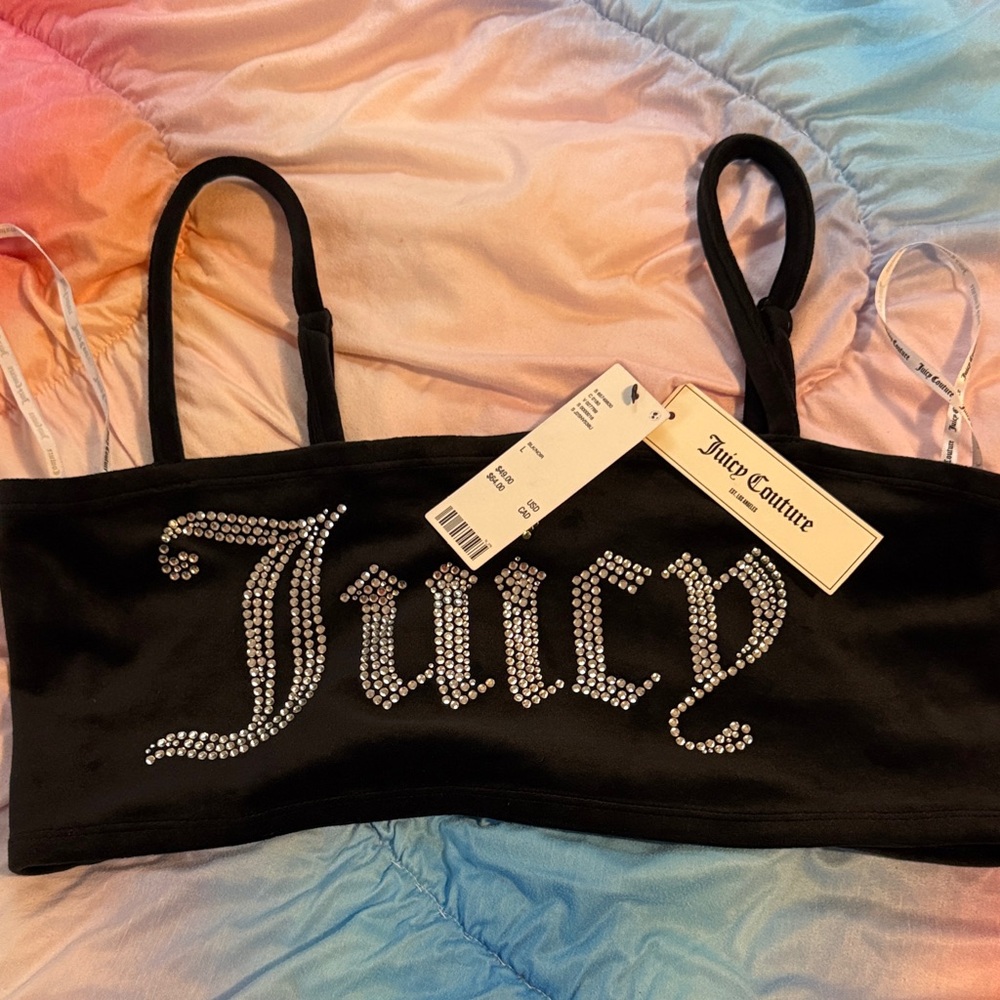 Juicy Couture Black Crystal Logo Bandeau Bralette